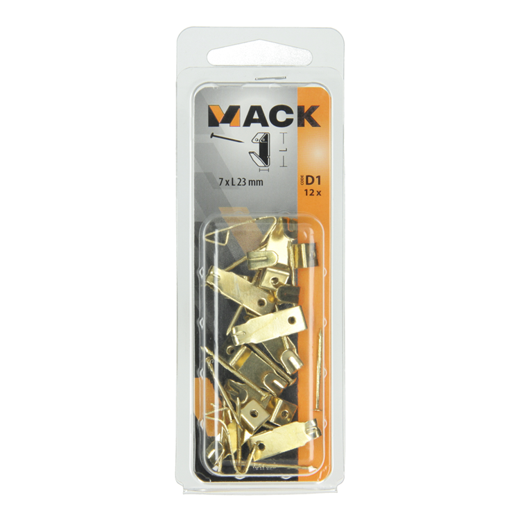 Mack 1017853 - gancho marco acero latonado 12 piezas 7 x 23 mm | 10 piezas