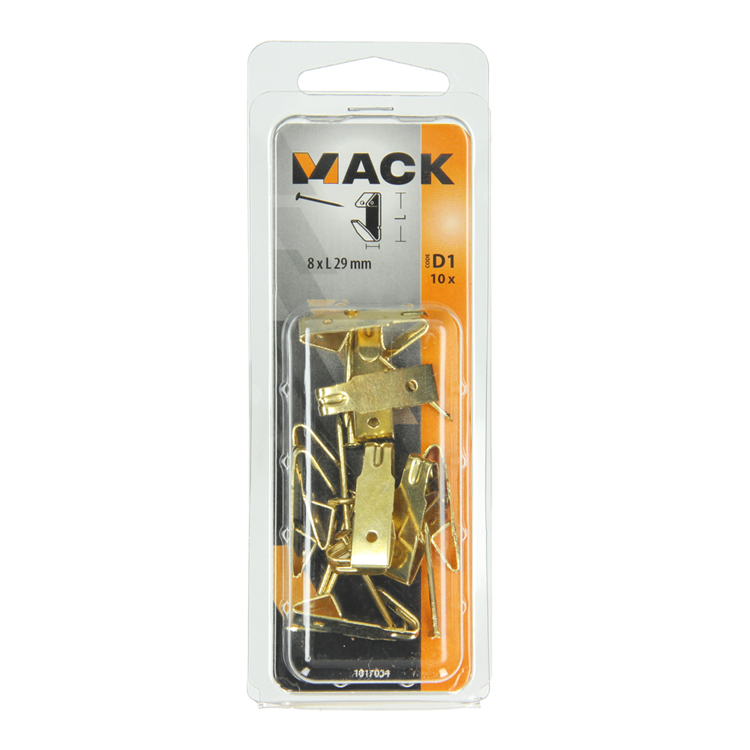 Mack 1017854 - gancho marco acero latonado 10 piezas 8 x 29 mm | 10 piezas