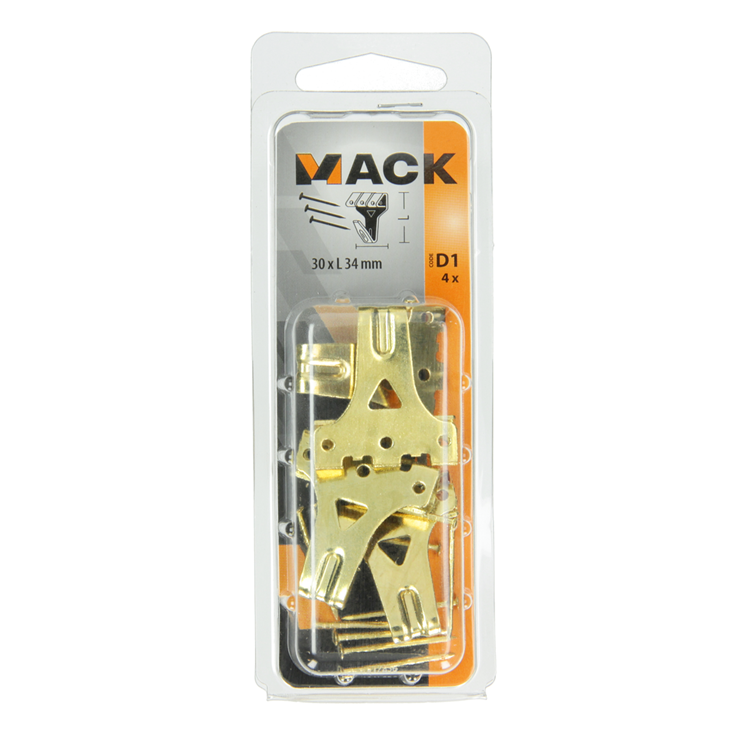 Mack 1017856 - gancho marco acero latonado 4uds 30 x 34 mm | 5 piezas