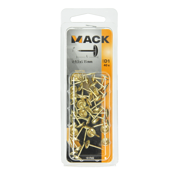 Mack 1017862 - Clavo embellecedor de acero latonado 40 piezas 9,5 x 15 mm | 10 piezas
