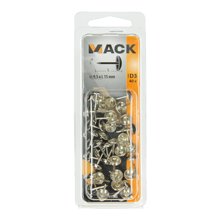 Mack 1017863 - Clavo embellecedor de acero niquelado 40 piezas 9,5 x 15 mm | 10 piezas