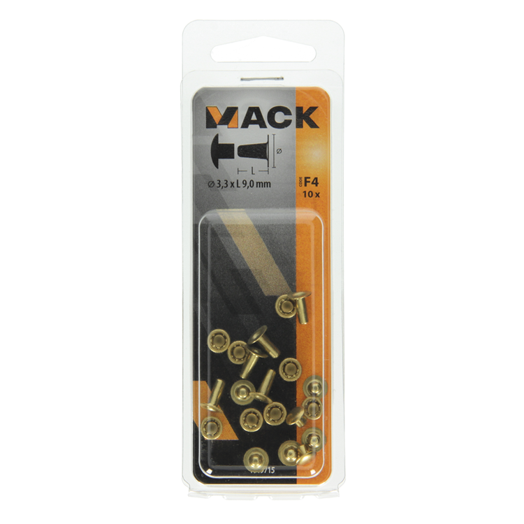 Mack 1019715 - remache de latón 10 piezas 3,3 x 9,0 mm | 10 piezas