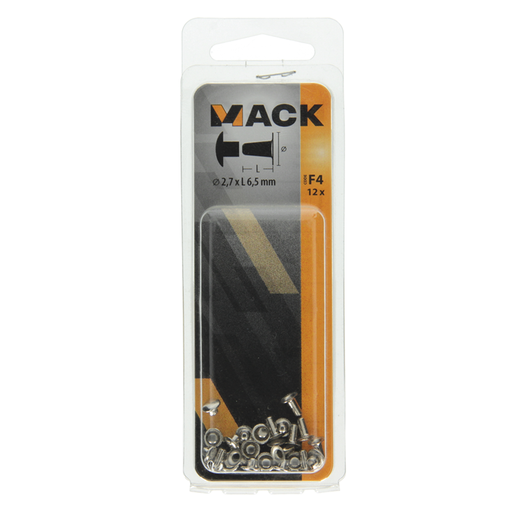 Mack 1019720 - remache latón niquelado 12 piezas 2,7 x 6,5 mm | 10 piezas