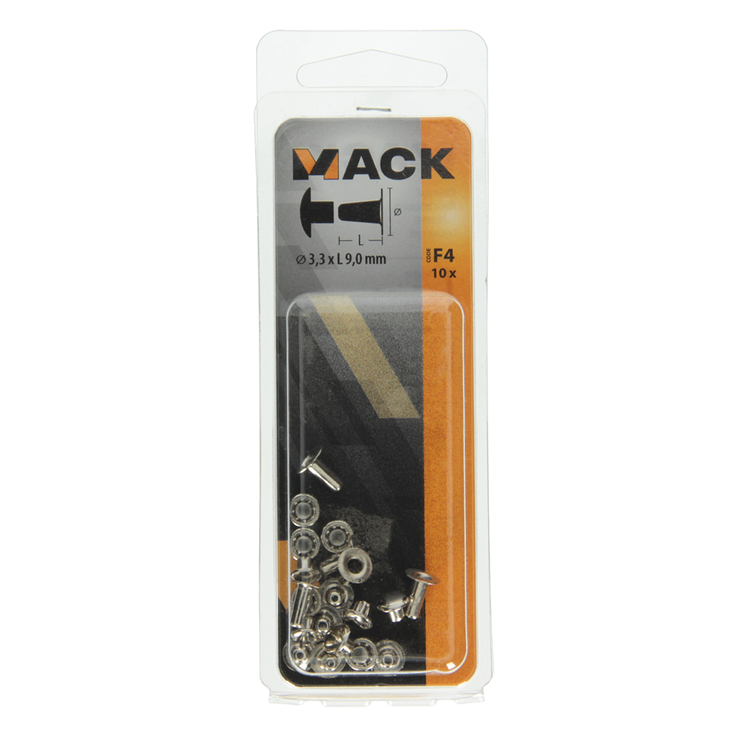 Mack 1019722 - remache de latón niquelado 10 piezas 3,3 x 9,0 mm | 10 piezas