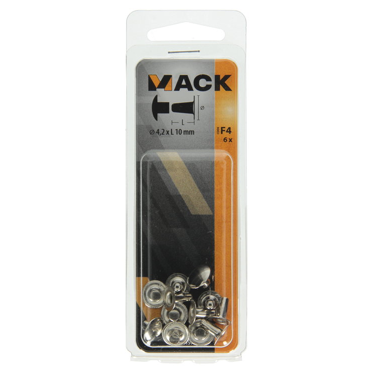 Mack 1019723 - remache de latón niquelado 6 piezas 4,2 x 10 mm | 10 piezas