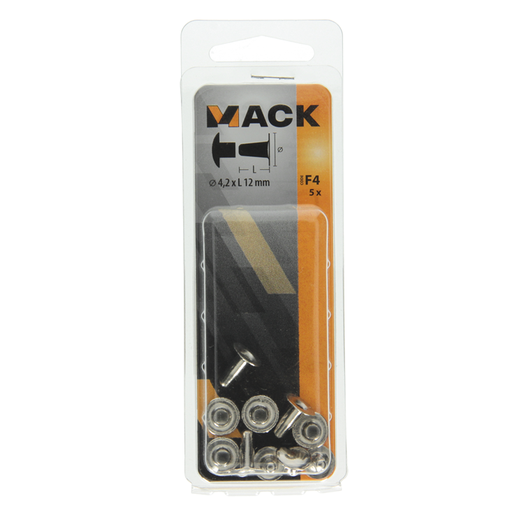 Mack 1019724 - remache latón niquelado 5 piezas 4,2 x 12 mm | 10 piezas