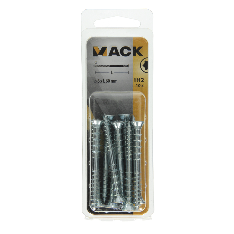 Mack 1019725 - tornillo de ajuste galvanizado 10 piezas 6 x 60 mm | 10 piezas