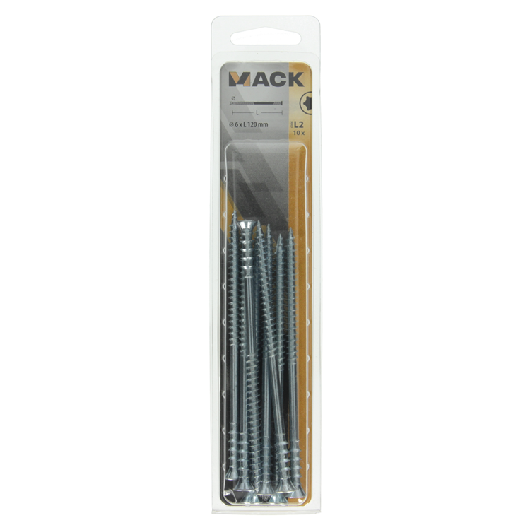 Mack 1019728 - tornillo de ajuste galvanizado 10 piezas 6 x 120 mm | 5 piezas