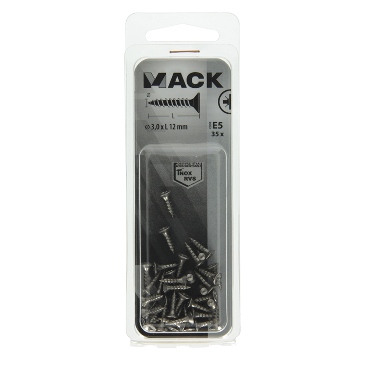 Mack 1019729 - tornillo para aglomerado cabeza vz acero inoxidable 35 piezas 3,0 x 12 mm | 10 piezas