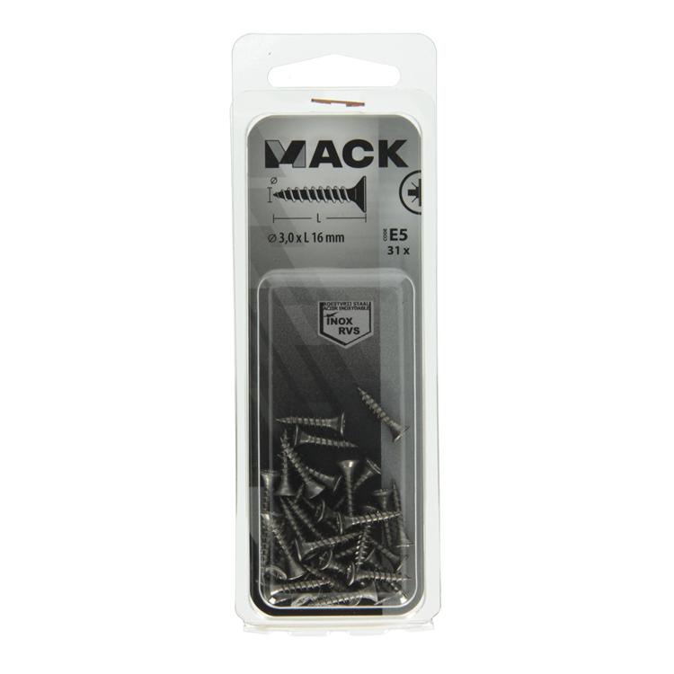 Mack 1019730 - tornillo para aglomerado cabeza vz acero inoxidable 31 piezas 3,0 x 16 mm | 10 piezas