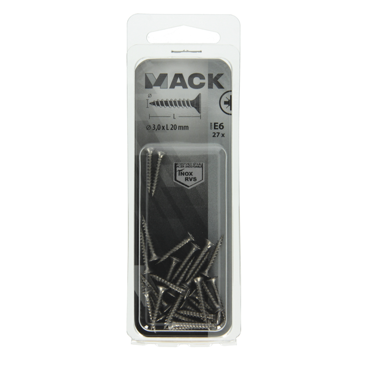 Mack 1019731 - tornillo para aglomerado cabeza vz acero inoxidable 27 piezas 3,0 x 20 mm | 10 piezas