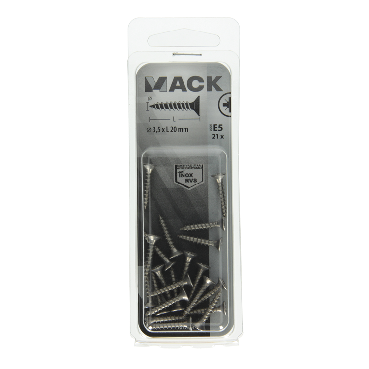 Mack 1019733 - tornillo para aglomerado cabeza vz acero inoxidable 21 piezas 3,5 x 20 mm | 10 piezas