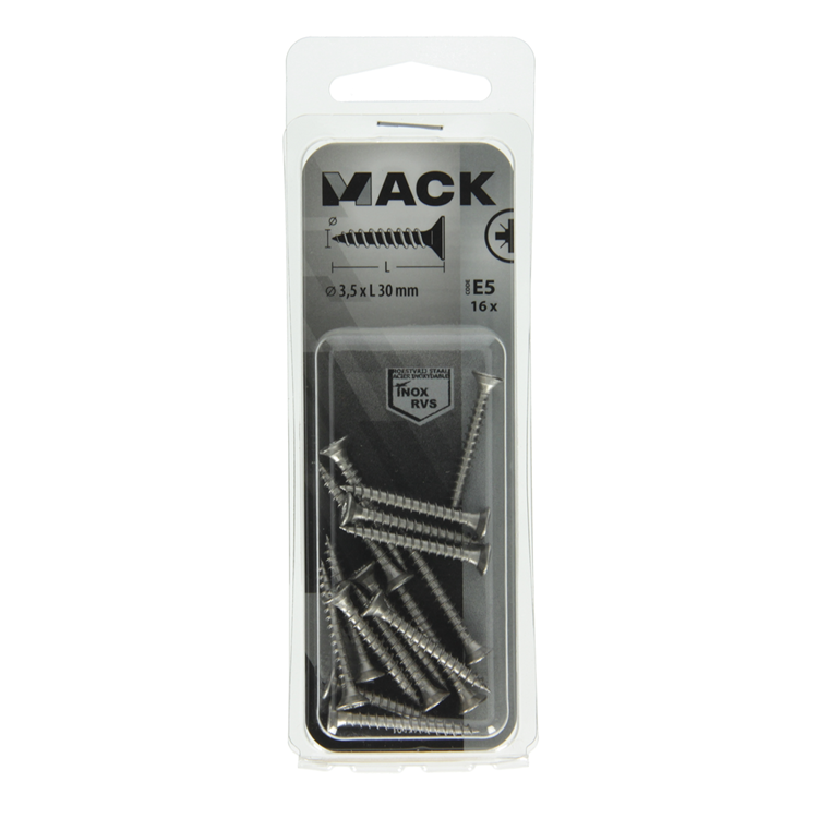 Mack 1019735 - tornillo para aglomerado cabeza vz acero inoxidable 16 piezas 3,5 x 30 mm | 10 piezas