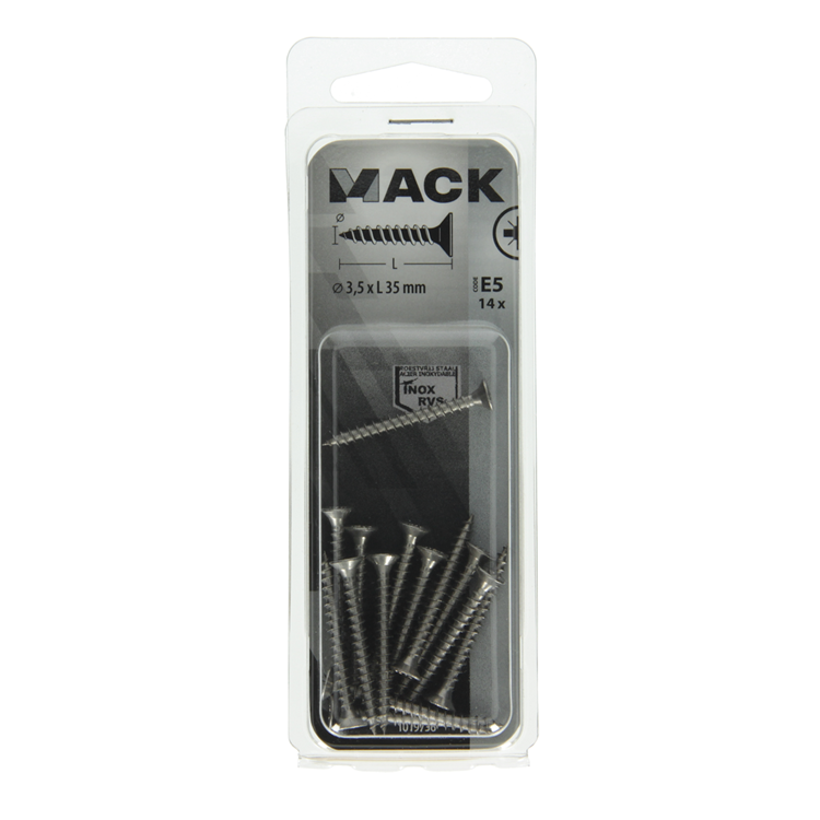 Mack 1019736 - tornillo para aglomerado cabeza vz acero inoxidable 14 piezas 3,5 x 35 mm | 10 piezas