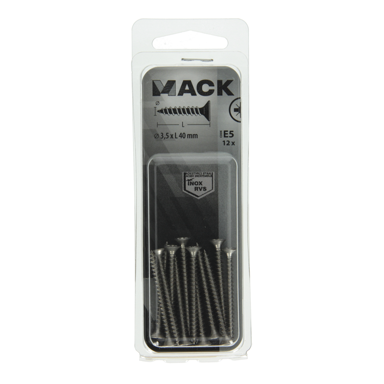 Mack 1019737 - tornillo para aglomerado cabeza vz acero inoxidable 12 piezas 3,5 x 40 mm | 10 piezas