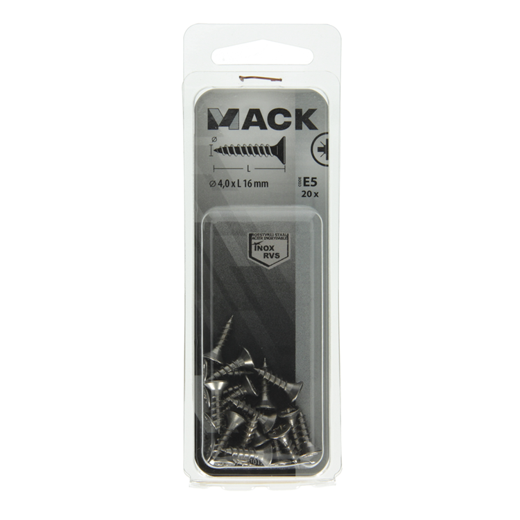 Mack 1019738 - tornillo para aglomerado cabeza vz acero inoxidable 20 piezas 4,0 x 16 mm | 10 piezas