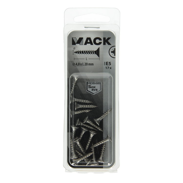 Mack 1019739 - tornillo para aglomerado cabeza vz acero inoxidable 17 piezas 4,0 x 20 mm | 10 piezas