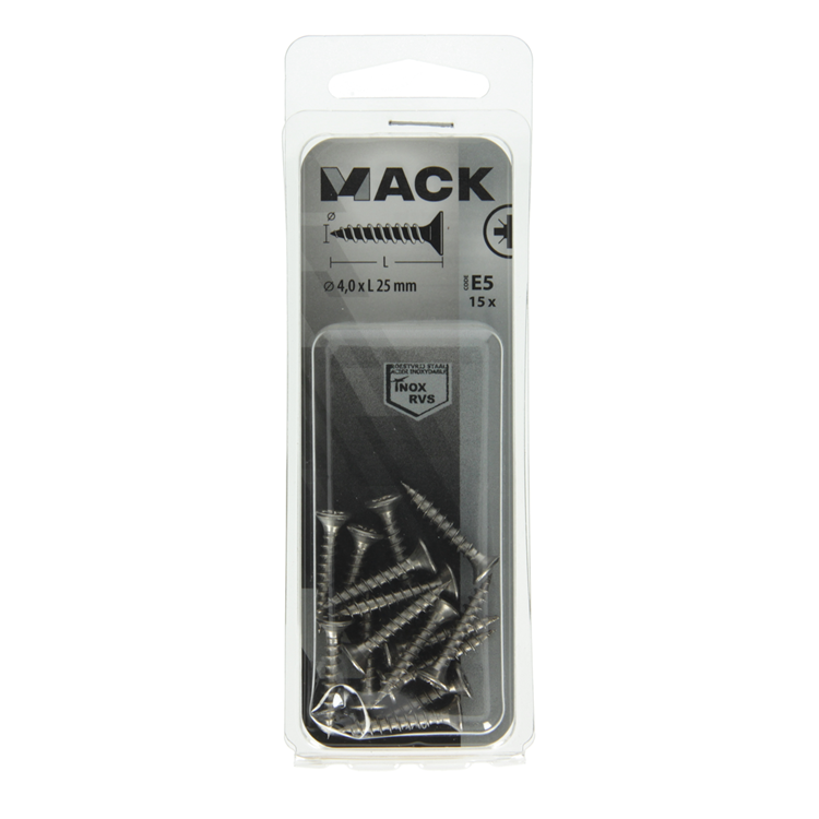 Mack 1019740 - tornillo para aglomerado cabeza vz acero inoxidable 15 piezas 4,0 x 25 mm | 10 piezas