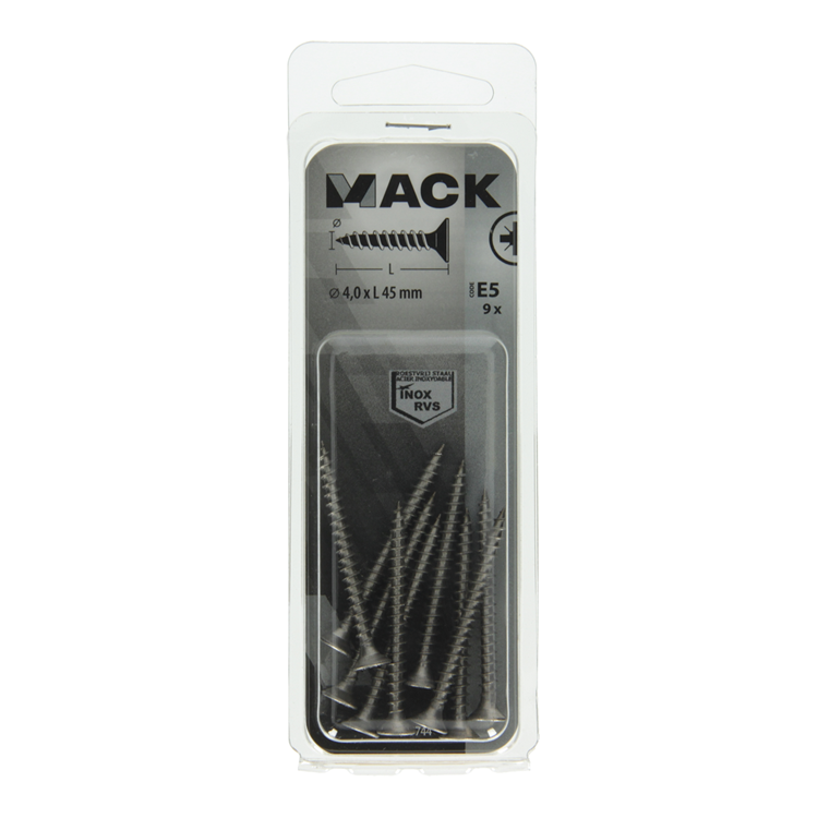 Mack 1019744 - tornillo para aglomerado cabeza vz acero inoxidable 9 piezas 4,0 x 45 mm | 10 piezas