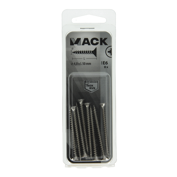 Mack 1019745 - tornillo para aglomerado cabeza vz acero inoxidable 8 piezas 4,0 x 50 mm | 10 piezas