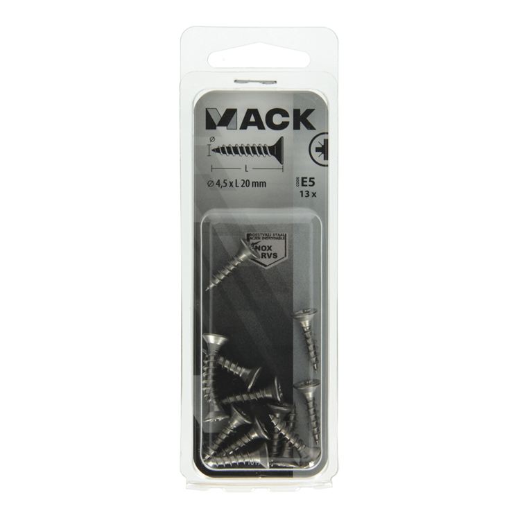 Mack 1019746 - tornillo para aglomerado cabeza vz acero inoxidable 13 piezas 4,5 x 20 mm | 10 piezas