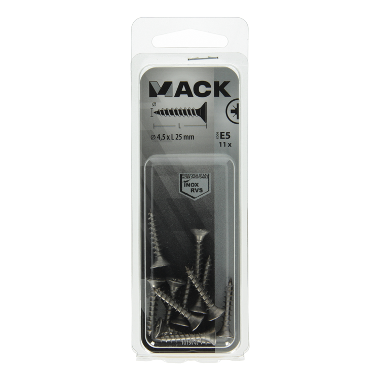 Mack 1019747 - tornillo para aglomerado cabeza vz acero inoxidable 11 piezas 4,5 x 25 mm | 10 piezas