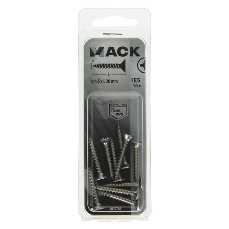 Mack 1019748 - tornillo para aglomerado cabeza vz acero inoxidable 10 piezas 4,5 x 30 mm | 10 piezas