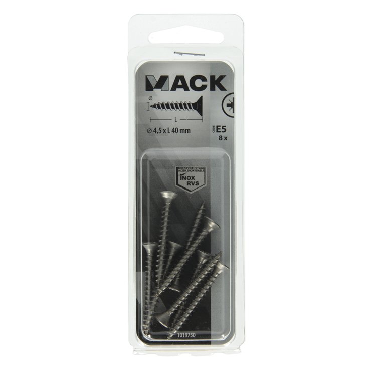 Mack 1019750 - tornillo para aglomerado cabeza vz acero inoxidable 8 piezas 4,5 x 40 mm | 10 piezas