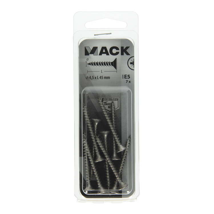 Mack 1019751 - tornillo para aglomerado cabeza vz acero inoxidable 7 piezas 4,5 x 45 mm | 10 piezas