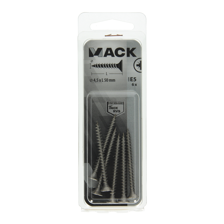 Mack 1019752 - tornillo para aglomerado cabeza vz acero inoxidable 6 piezas 4,5 x 50 mm | 10 piezas