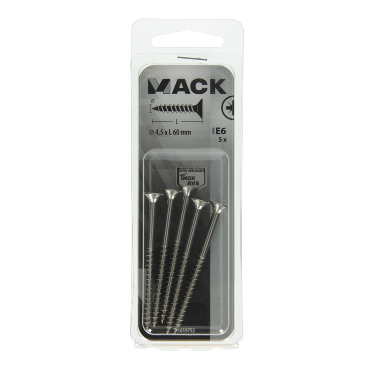 Mack 1019753 - tornillo para aglomerado cabeza vz acero inoxidable 5 piezas 4,5 x 60 mm | 10 piezas