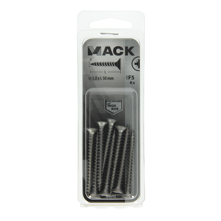 Mack 1019755 - tornillo para aglomerado cabeza vz acero inoxidable 8 piezas 5,0 x 50 mm | 10 piezas