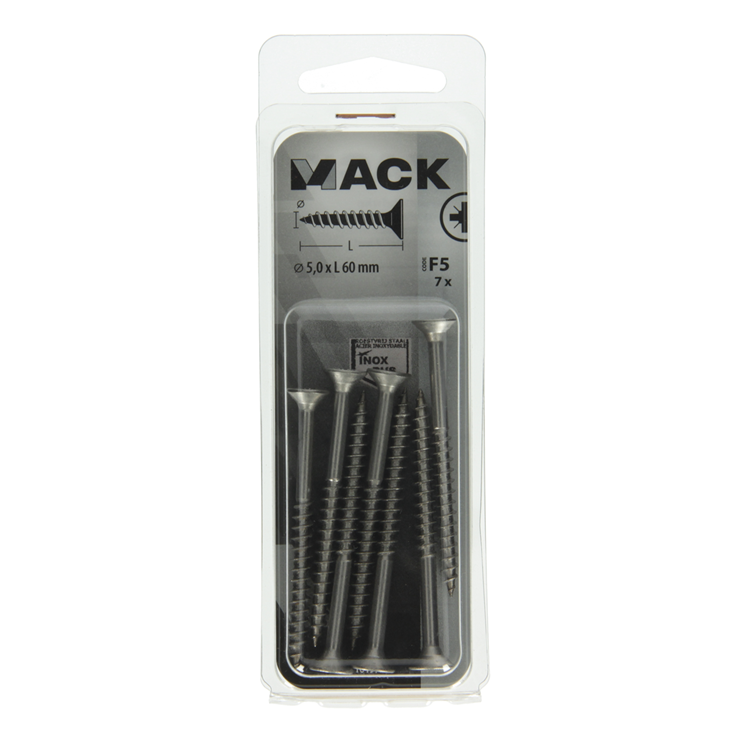Mack 1019756 - tornillo para aglomerado cabeza vz acero inoxidable 7 piezas 5,0 x 60 mm | 10 piezas