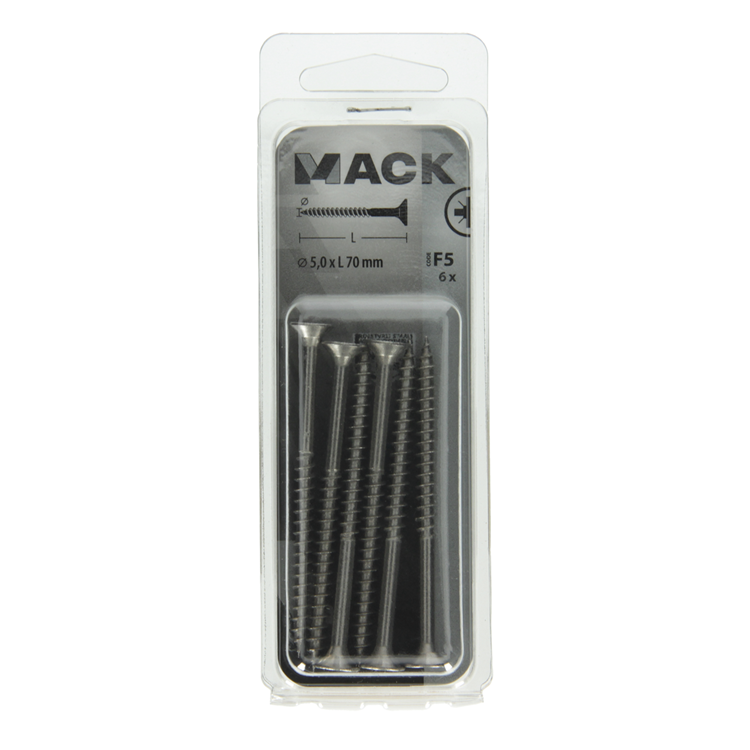 Mack 1019757 - tornillo para aglomerado cabeza vz acero inoxidable 6 piezas 5,0 x 70 mm | 10 piezas