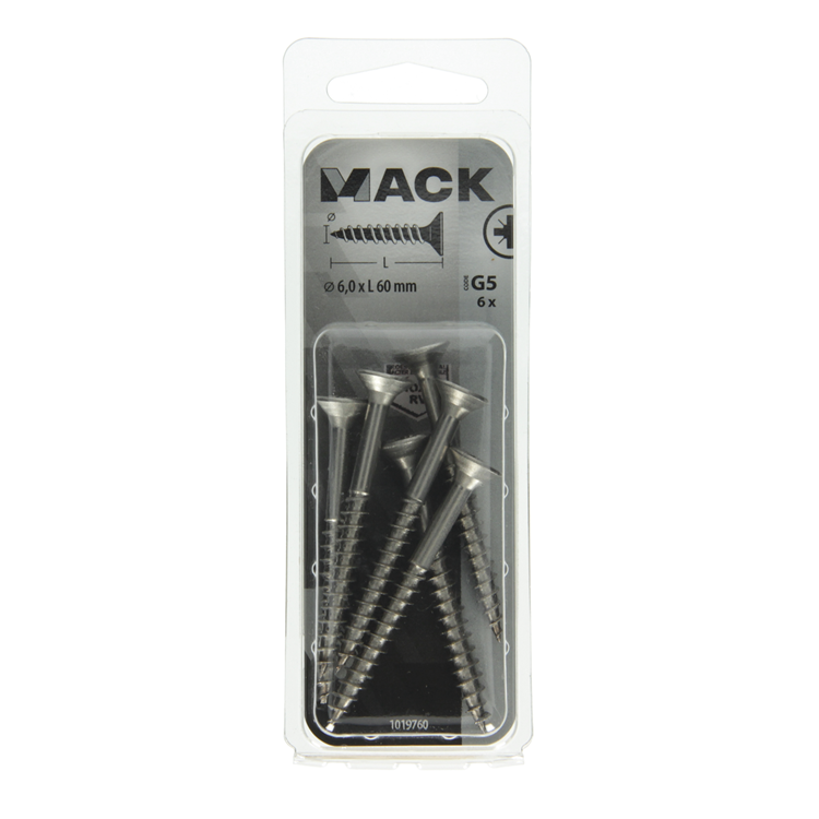 Mack 1019760 - tornillo para aglomerado cabeza vz acero inoxidable 6 piezas 6,0 x 60 mm | 10 piezas