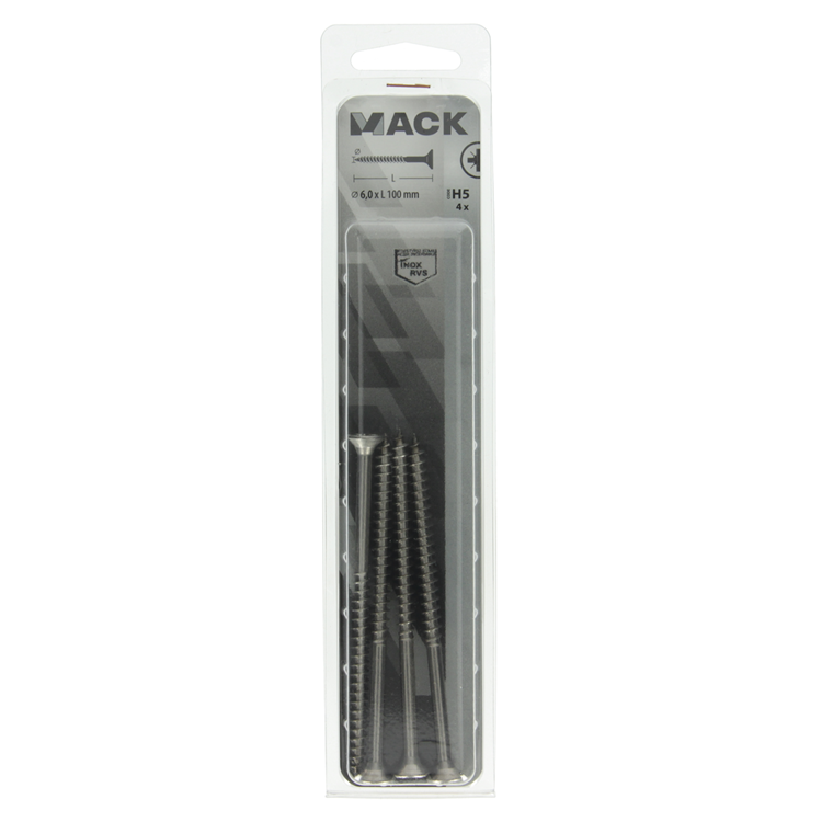 Mack 1019762 - tornillo para aglomerado cabeza vz acero inoxidable 4 piezas 6,0 x 100 mm | 5 piezas