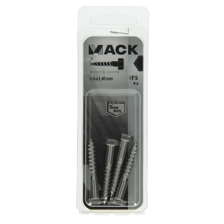 Mack 1019764 - perno roscado para madera acero inoxidable 4 piezas 6 x 40 mm | 10 piezas