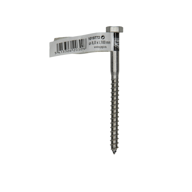 Mack 1019772 - perno roscado para madera acero inoxidable 1ud 8 x 100 mm | 10 piezas