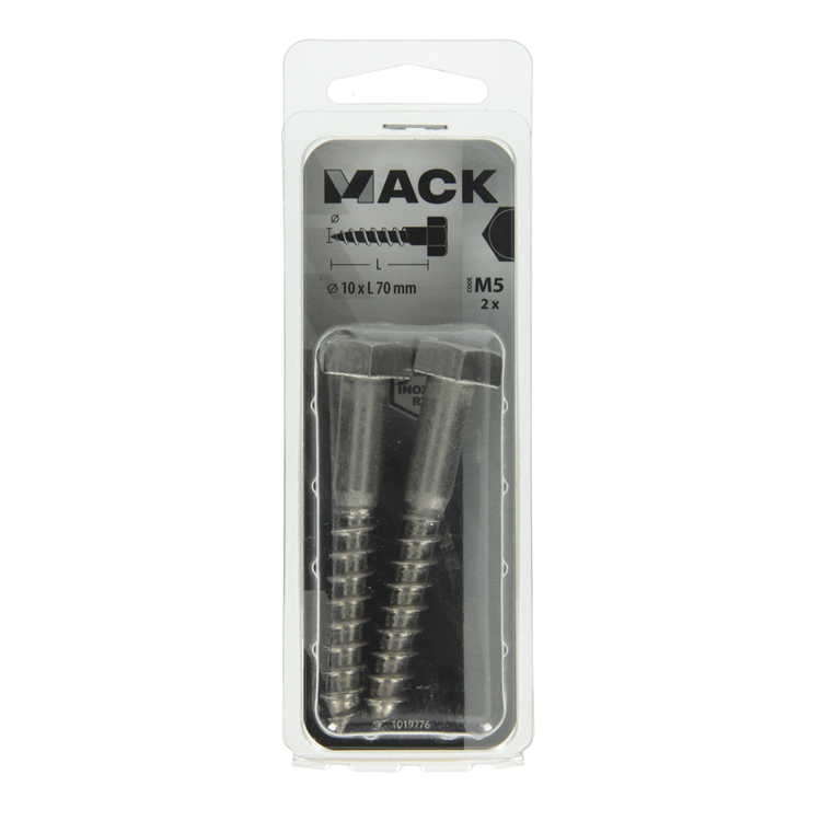 Mack 1019776 - perno roscado para madera acero inoxidable 2uds 10 x 70 mm | 10 piezas