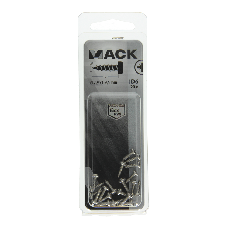 Mack 1019778 - tornillo autorroscante culata A2 20 piezas 2,9 x 9,5 mm | 10 piezas