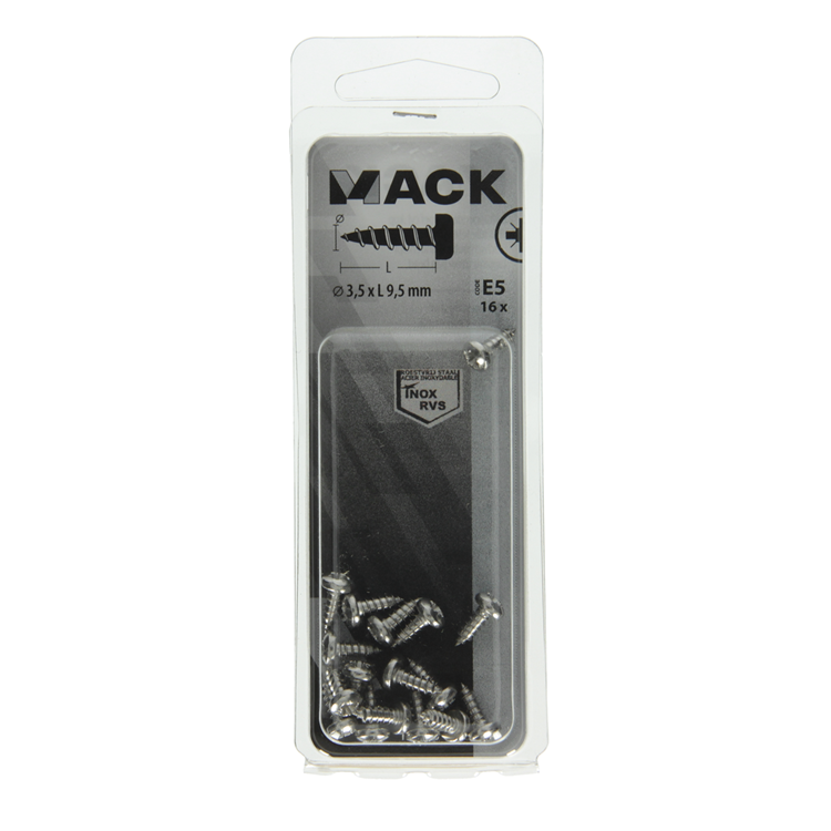 Mack 1019780 - tornillo autorroscante culata A2 16 piezas 3,5 x 9,5 mm | 10 piezas