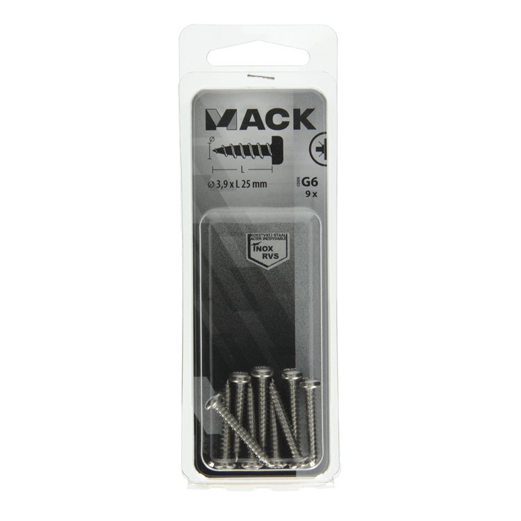 Mack 1019787 - tornillo autorroscante culata A2 9 piezas 3,9 x 25 mm | 10 piezas