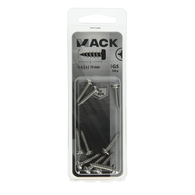 Mack 1019790 - tornillo autorroscante culata A2 10 piezas 4,2 x 19 mm | 10 piezas