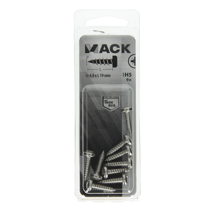 Mack 1019793 - tornillo autorroscante culata A2 9 piezas 4,8 x 19 mm | 10 piezas