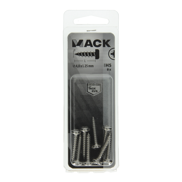 Mack 1019794 - tornillo autorroscante culata A2 8 piezas 4,8 x 25 mm | 10 piezas