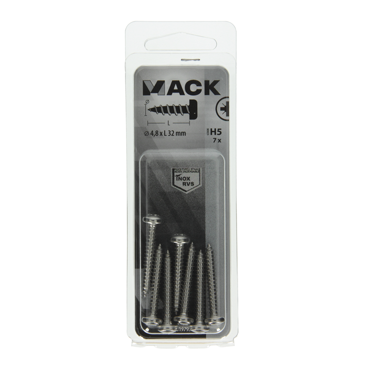 Mack 1019795 - tornillo autorroscante culata A2 7 piezas 4,8 x 32 mm | 10 piezas