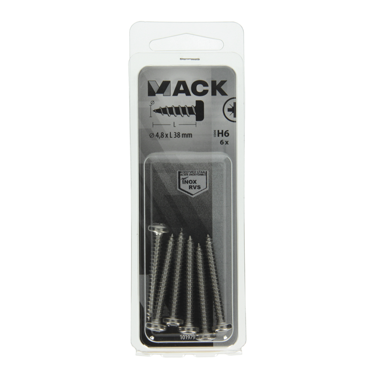 Mack 1019796 - tornillo autorroscante culata A2 6 piezas 4,8 x 38 mm | 10 piezas