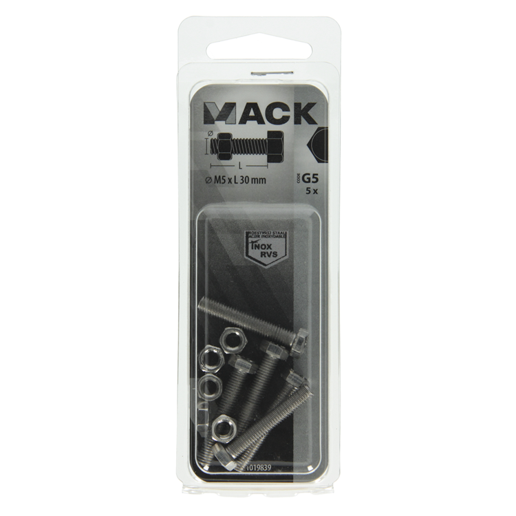 Mack 1019839 - perno grifo + tuerca acero inoxidable 5 piezas m5x30 | 10 piezas