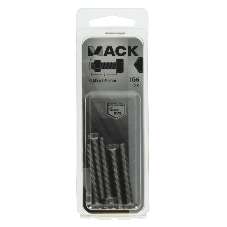 Mack 1019840 - perno grifo + tuerca acero inoxidable 5 piezas m5x40 | 10 piezas