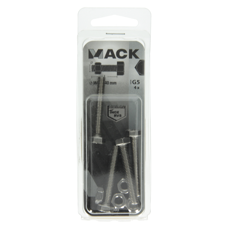 Mack 1019843 - perno grifo + tuerca acero inoxidable 4 piezas m6x40 | 10 piezas
